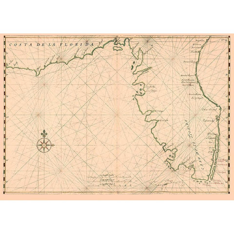 Florida State Coastline - Vinckeboons 1639 Gold Ornate Wood Framed Art Print with Double Matting by Vinckeboons