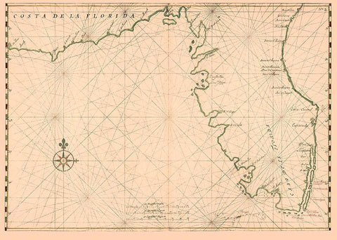 Florida State Coastline - Vinckeboons 1639 Black Ornate Wood Framed Art Print with Double Matting by Vinckeboons