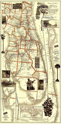 Florida Railroads - Matthews 1894 Black Ornate Wood Framed Art Print with Double Matting by Matthews