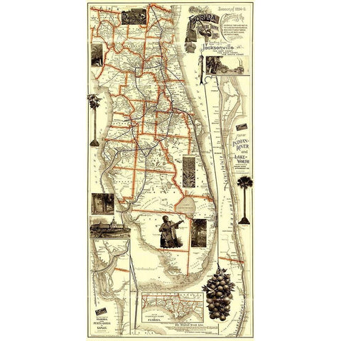 Florida Railroads - Matthews 1894 Black Modern Wood Framed Art Print with Double Matting by Matthews