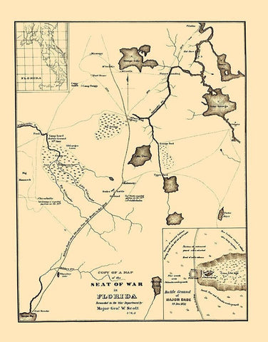 Seat of War in Florida - 1836 Black Ornate Wood Framed Art Print with Double Matting by UNITED STATES GPO