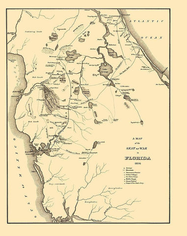 Seat of War in Florida - Bowen 1836 Black Ornate Wood Framed Art Print with Double Matting by BOWEN