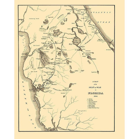 Seat of War in Florida - Bowen 1836 White Modern Wood Framed Art Print by BOWEN