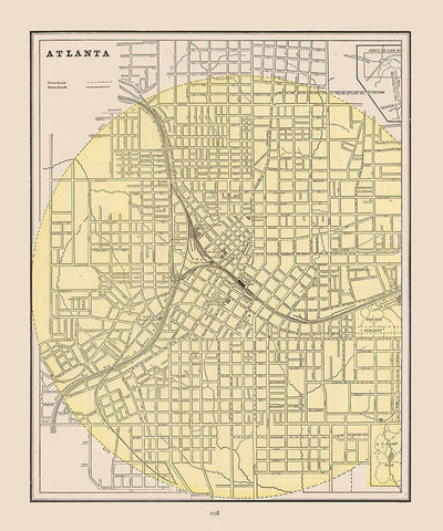 Atlanta  Georgia - Cram 1892 Black Ornate Wood Framed Art Print with Double Matting by Cram