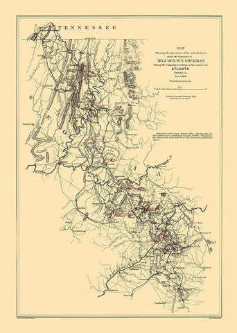 Georgia Sherman Campaign - Hergesheimer 1864  White Modern Wood Framed Art Print with Double Matting by Hergesheimer