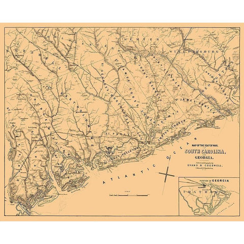 South Carolina Georgia - Cogswell 1861  Gold Ornate Wood Framed Art Print with Double Matting by Cogswell