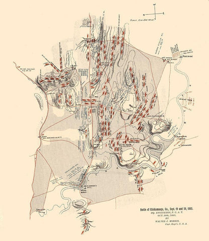 Chickamauga Georgia Battle - Morris 1863  White Modern Wood Framed Art Print with Double Matting by Morris