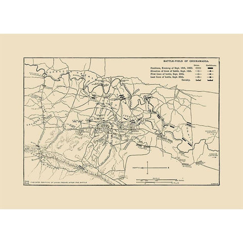 Chickamauga Georgia Battlefield - Wells 1887  Black Modern Wood Framed Art Print by Wells