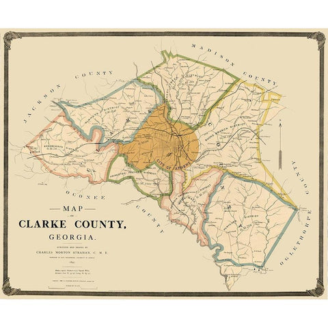 Clarke County Georgia - Strahan 1893  White Modern Wood Framed Art Print by Strahan