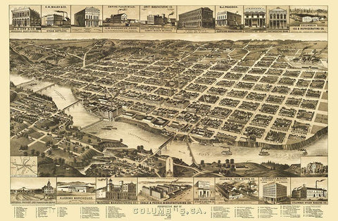 Columbus Georgia - Wellge 1886 White Modern Wood Framed Art Print with Double Matting by Wellge