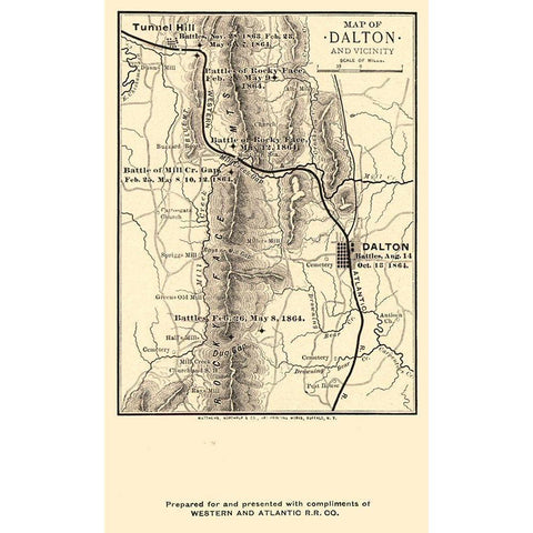 Dalton Georgia Vicinity Battles - Northrup 1864  Black Modern Wood Framed Art Print with Double Matting by Northrup