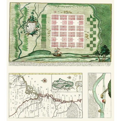 Ebenezer Georgia - Seutter 1747 Gold Ornate Wood Framed Art Print with Double Matting by Seutter