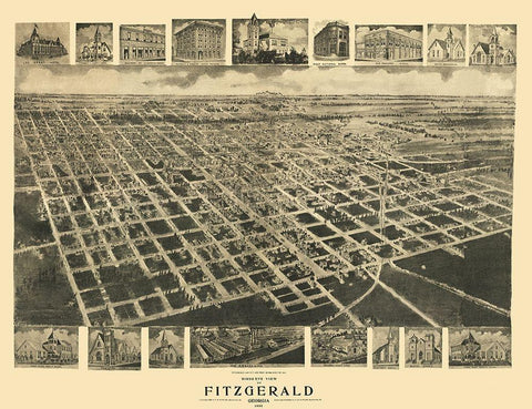 Fitzgerald Georgia - Fowler 1908 White Modern Wood Framed Art Print with Double Matting by Fowler