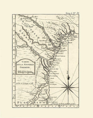 Georgia - Bellin 1764  Black Ornate Wood Framed Art Print with Double Matting by Bellin