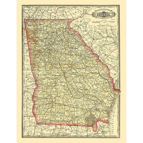 Georgia Railroad - Cram 1883  Gold Ornate Wood Framed Art Print with Double Matting by Cram