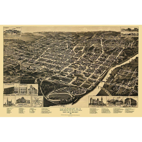 Macon Georgia - Wellge 1887 Black Modern Wood Framed Art Print by Wellge