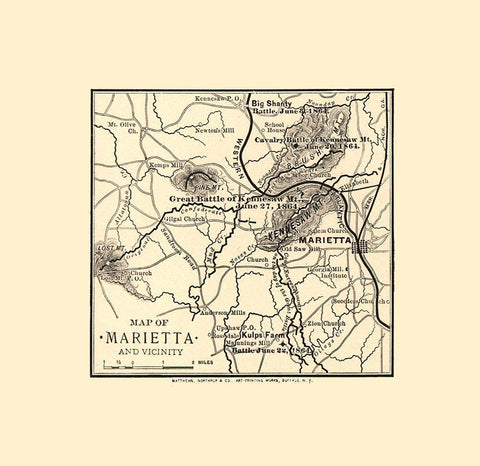 Marietta Georgia Vicinity Battles - Northrup 1864  White Modern Wood Framed Art Print with Double Matting by Northrup