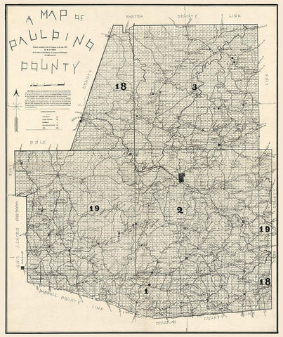 Paulding County Georgia - West 1896  Black Ornate Wood Framed Art Print with Double Matting by West