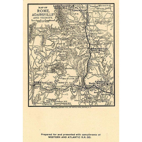 Rome Adairsville Georgia Vicinity Battles - Northrup 1864  Black Modern Wood Framed Art Print by Northrup