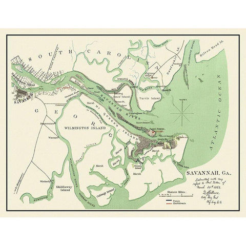 Savannah Georgia - Gillmore  1862 White Modern Wood Framed Art Print by Gillmore