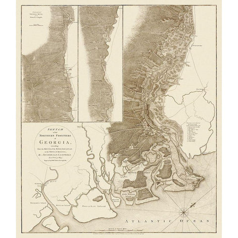 Sketch of the Northern Frontiers of Georgia 1780 White Modern Wood Framed Art Print by Campbell