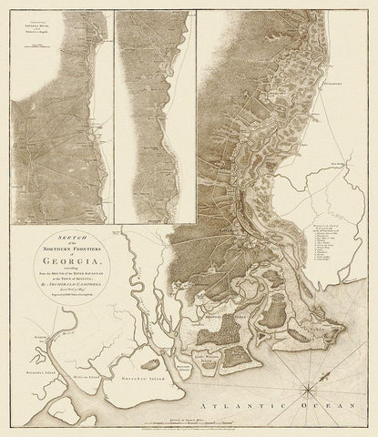 Sketch of the Northern Frontiers of Georgia 1780 Black Ornate Wood Framed Art Print with Double Matting by Campbell