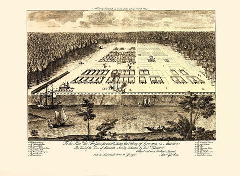 Savannah Georgia - Gordon 1734 White Modern Wood Framed Art Print with Double Matting by Gordon