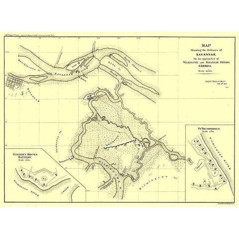 Savannah Georgia Defences - Bowen 1865  Black Modern Wood Framed Art Print with Double Matting by Bowen