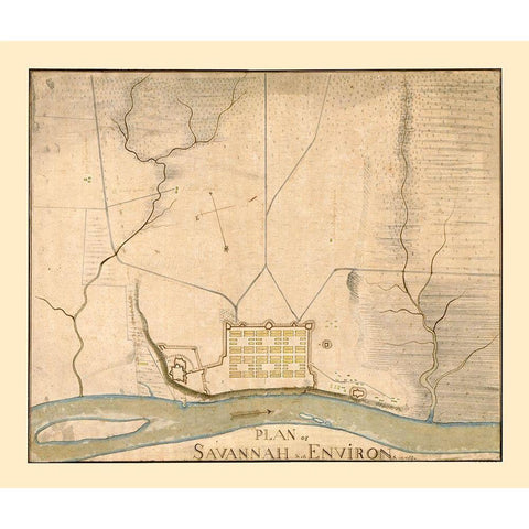Savannah Georgia -1782 Black Modern Wood Framed Art Print with Double Matting by Unknown