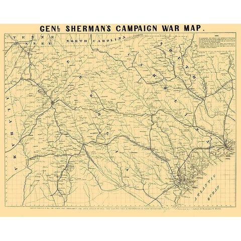 South Carolina Georgia Shermans Campaign - Bufford 1864  Gold Ornate Wood Framed Art Print with Double Matting by Bufford