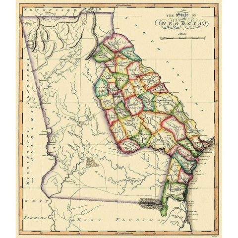 Georgia - Gridley 1818 Gold Ornate Wood Framed Art Print with Double Matting by Gridley