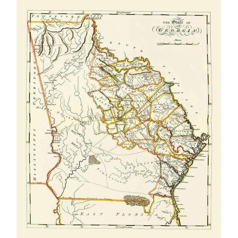 Georgia - Lewis 1817 Gold Ornate Wood Framed Art Print with Double Matting by Lewis
