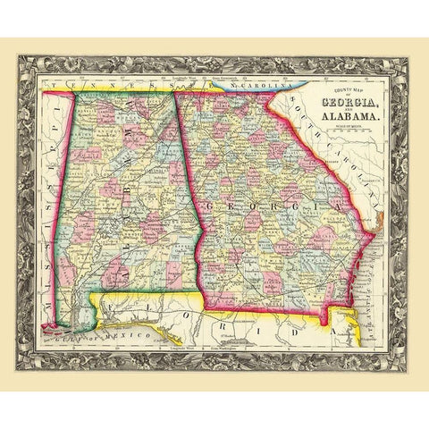 Georgia, Alabama - Mitchell 1860 Black Modern Wood Framed Art Print by Mitchell