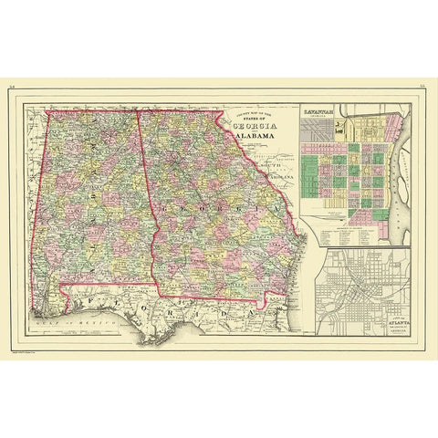 Georgia, Alabama - Mitchell 1890 Black Modern Wood Framed Art Print by Mitchell