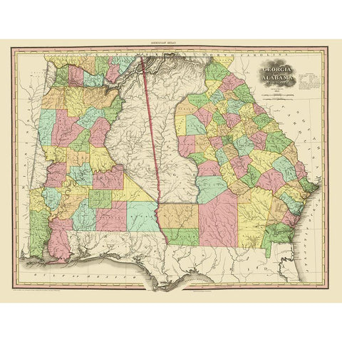 Georgia, Alabama - Tanner 1825 White Modern Wood Framed Art Print by Tanner