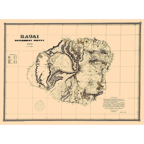 Kauai Hawaii - Kittredge 1878 Gold Ornate Wood Framed Art Print with Double Matting by Kittredge