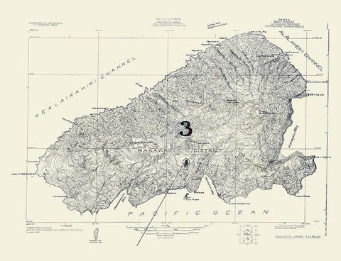 Kahoolawe Hawaii Quad - USGS 1926 Black Ornate Wood Framed Art Print with Double Matting by USGS