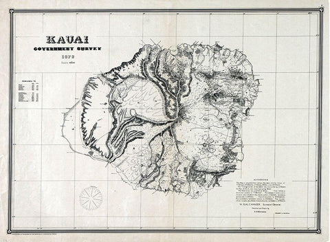 Kauai County Hawaii - Alexander 1878  White Modern Wood Framed Art Print with Double Matting by Alexander