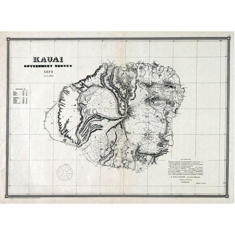 Kauai County Hawaii - Alexander 1878  Gold Ornate Wood Framed Art Print with Double Matting by Alexander