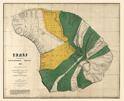 Lanai County Hawaii - Brown 1878  Black Ornate Wood Framed Art Print with Double Matting by Brown