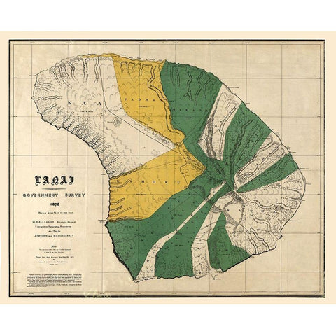 Lanai County Hawaii - Brown 1878  Black Modern Wood Framed Art Print by Brown