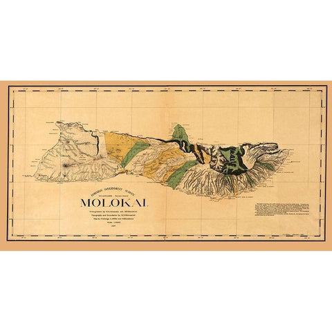 Molokai Hawaii - Willis 1897 Gold Ornate Wood Framed Art Print with Double Matting by Willis
