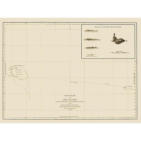 Necker Island Hawaii - Bernizet 1797 White Modern Wood Framed Art Print by Bernizet