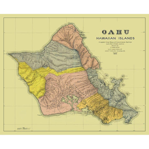 Oahu Hawaii - Beasley 1899 White Modern Wood Framed Art Print by Beasley