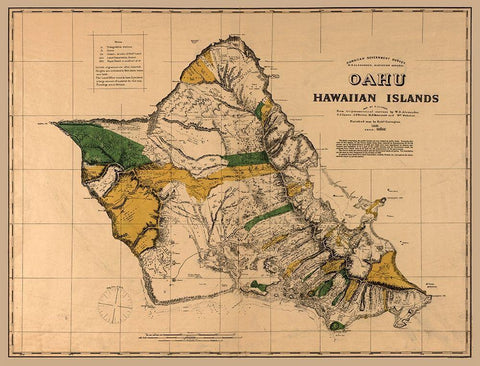 Oahu County Hawaii - Alexander 1881  White Modern Wood Framed Art Print with Double Matting by Alexander
