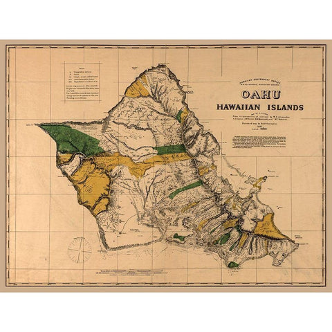 Oahu County Hawaii - Alexander 1881  White Modern Wood Framed Art Print by Alexander