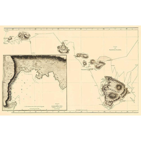 Sandwich Islands or Hawaii - Bonne 1785 Black Modern Wood Framed Art Print by Bonne