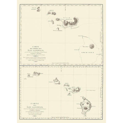 Hawaii or Iles Sandwich - Bernizet 1797 Black Modern Wood Framed Art Print by Bernizet