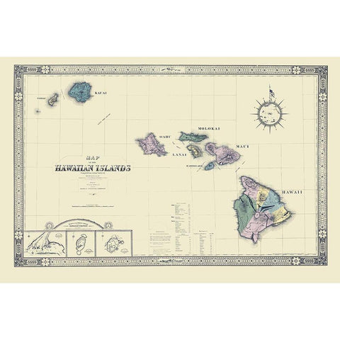 Hawaii - Giles 1876 Gold Ornate Wood Framed Art Print with Double Matting by Giles