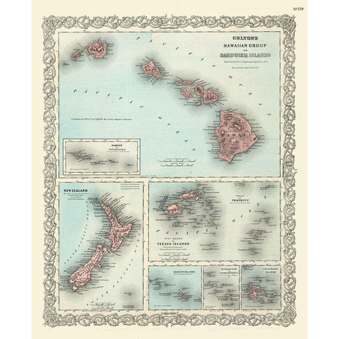 Hawaii - Colton 1855  Gold Ornate Wood Framed Art Print with Double Matting by Colton